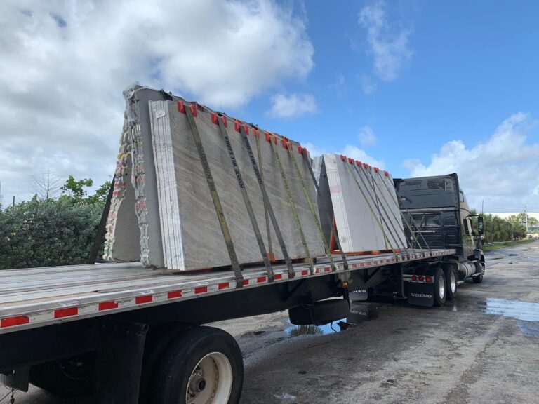 Granite slabs loaded on trailer