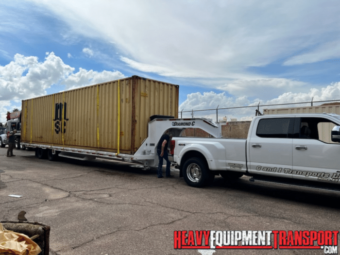 container on hot shot trailer