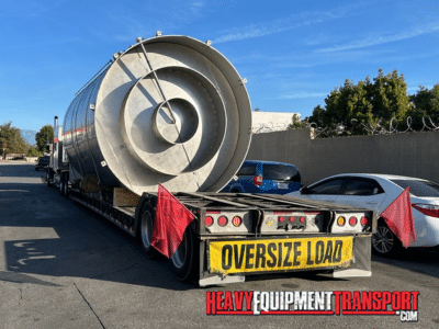 Hauling a Stainless Steel Tank on a lowboy trailer