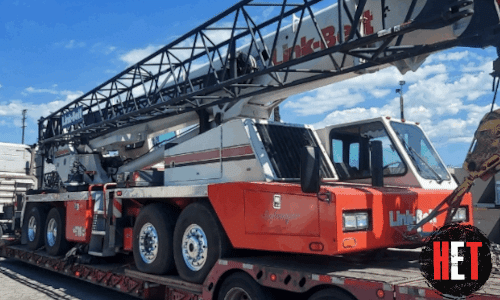 Transporting a crane on a lowboy trailer