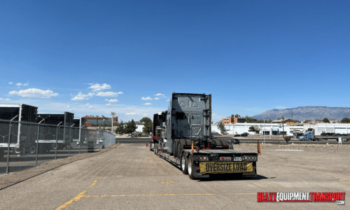 Semi truck on an RGN trailer