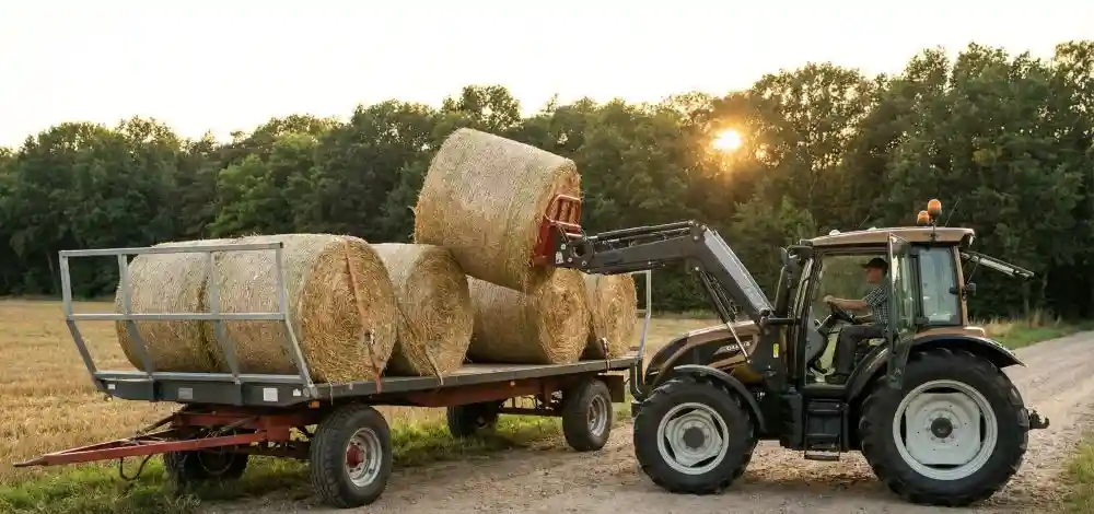 Straw bales being loaded onto a wagon